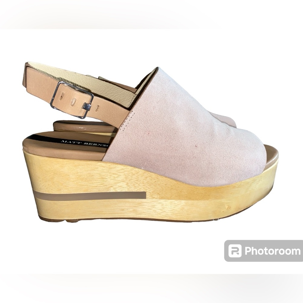 Matt Bernson wooden wedge suede leather  sandal